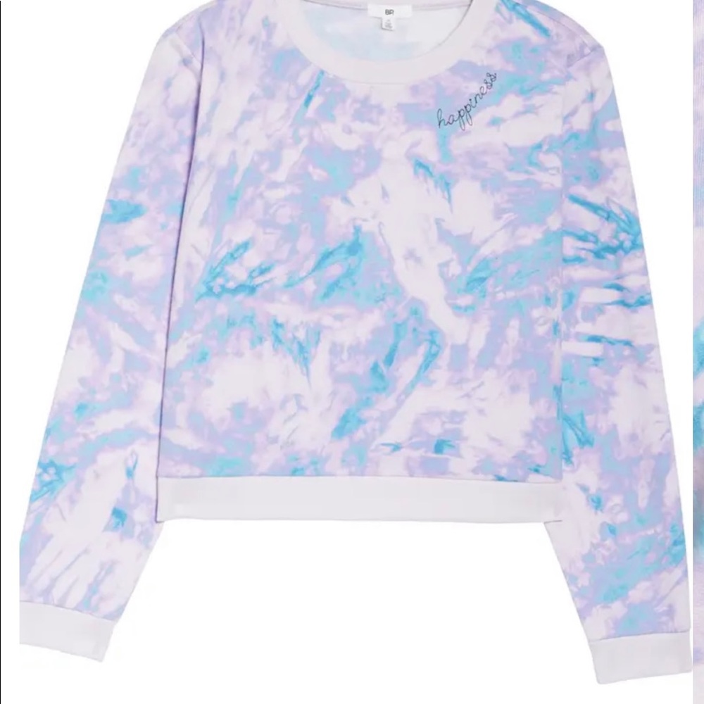 BP purple tie dye sweatshirt with “happiness”